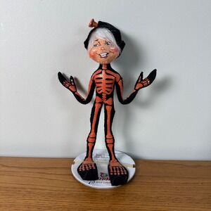 Annalee Mobilitee Lil Skeleton Halloween Doll Orange Black Glitter‎ Sparkle